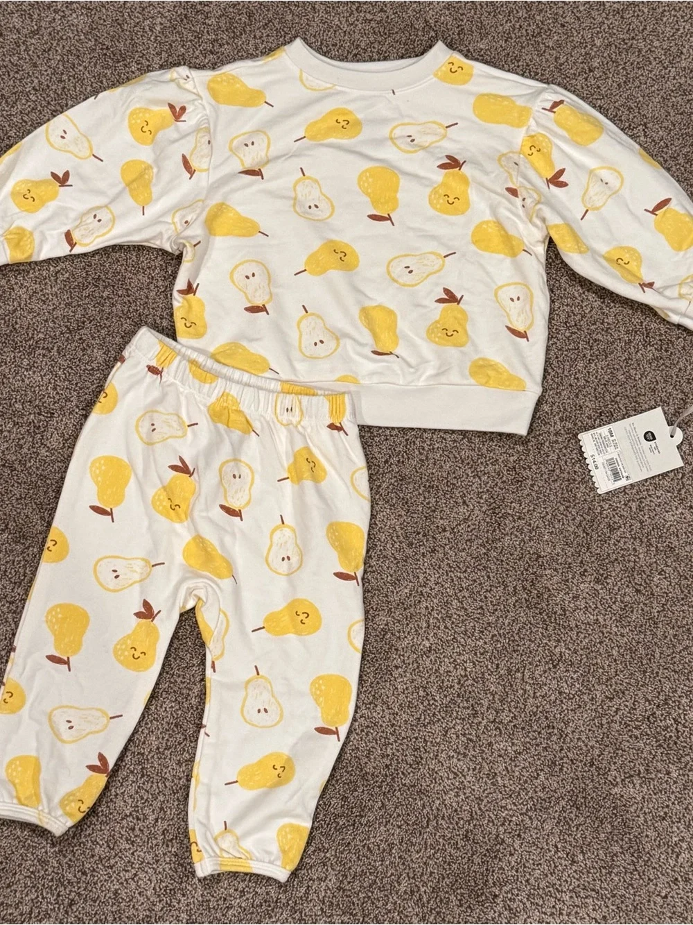 18 Months Pear-Print White & Yellow Pajama Set
